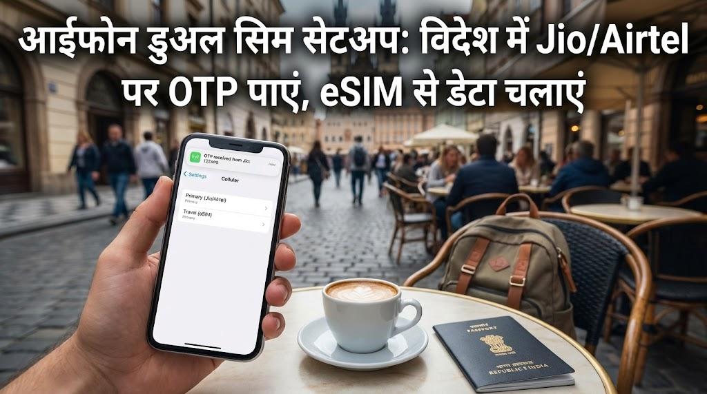 आईफोन डुअल सिम सेटअप: विदेश में Jio/Airtel पर OTP पाएं, eSIM से डेटा चलाएं