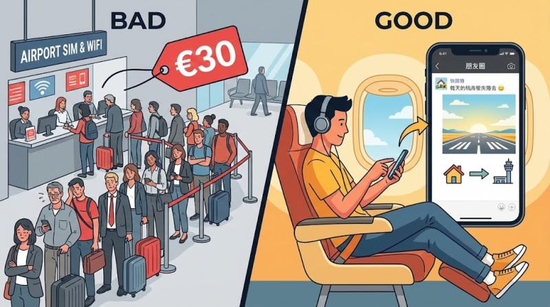 机场买卡太坑？免排队！出发前搞定eSIM，下飞机直接发朋友圈