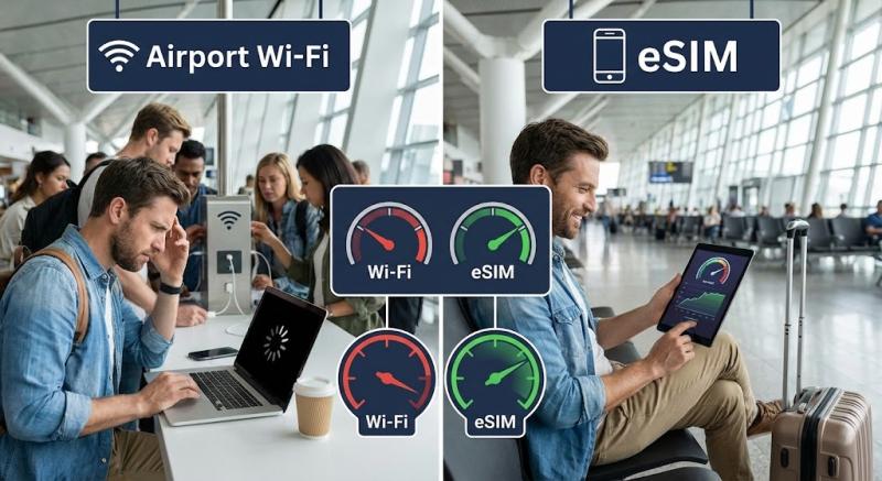 Lotniskowe Wi-Fi vs eSIM: Kto wygrywa test prędkości i stabilności w podróży?