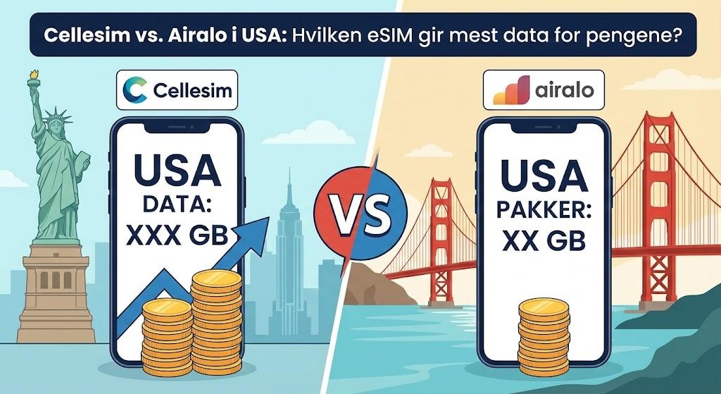 Cellesim vs. Airalo i USA: Hvilken eSIM gir mest data for pengene?
