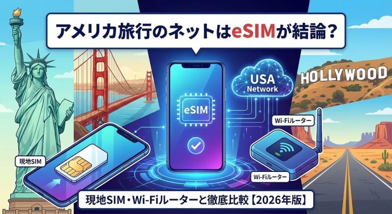 アメリカ旅行のネットはeSIMが結論？現地SIM・Wi-Fiルーターと徹底比較【2026年版】