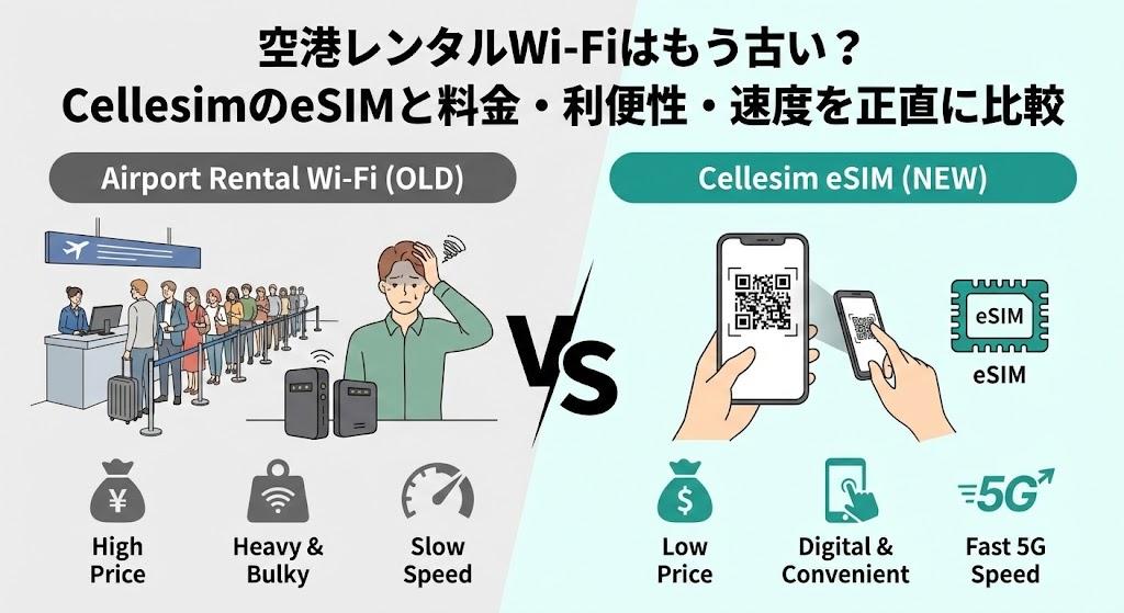 空港レンタルWi-Fiはもう古い？CellesimのeSIMと料金・利便性・速度を正直に比較