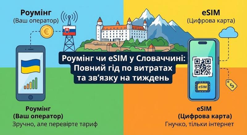 Роумінг чи eSIM у Словаччині: Повний гід по витратах та зв'язку на тиждень
