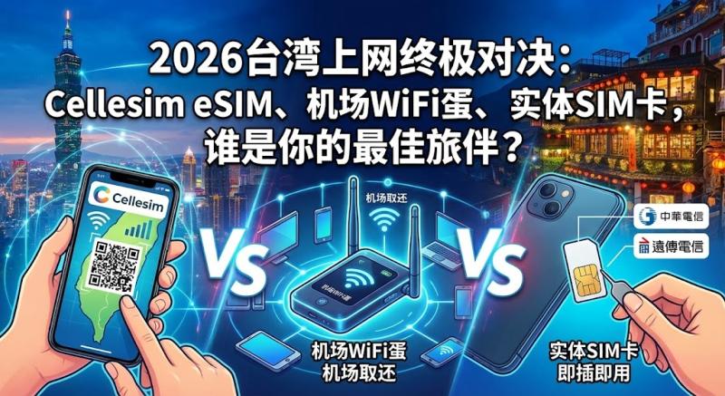 2026台湾上网终极对决：Cellesim eSIM、机场WiFi蛋、实体SIM卡，谁是你的最佳旅伴？