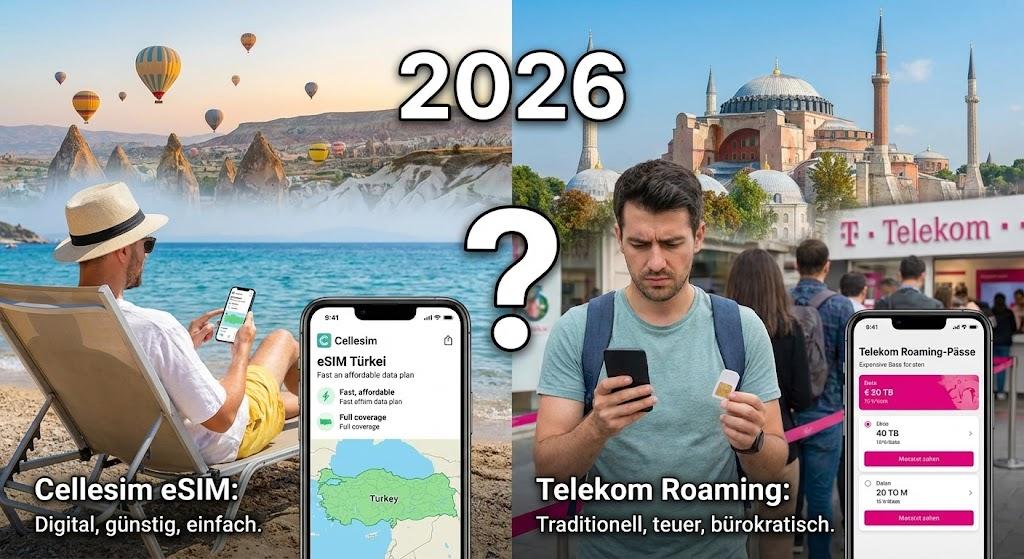 Türkei-Urlaub 2026: Cellesim eSIM vs. Telekom Roaming-Pässe – Was ist wirklich besser?