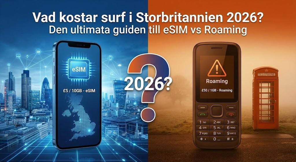 Vad kostar surf i Storbritannien 2026? Den ultimata guiden till eSIM vs Roaming