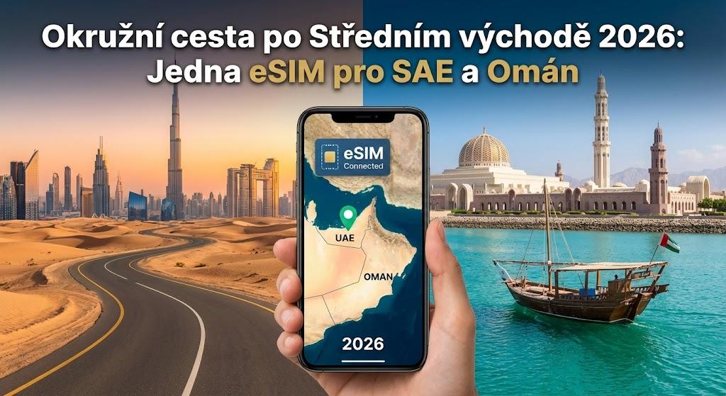 Okružní cesta po Středním východě 2026: Jedna eSIM pro SAE a Omán