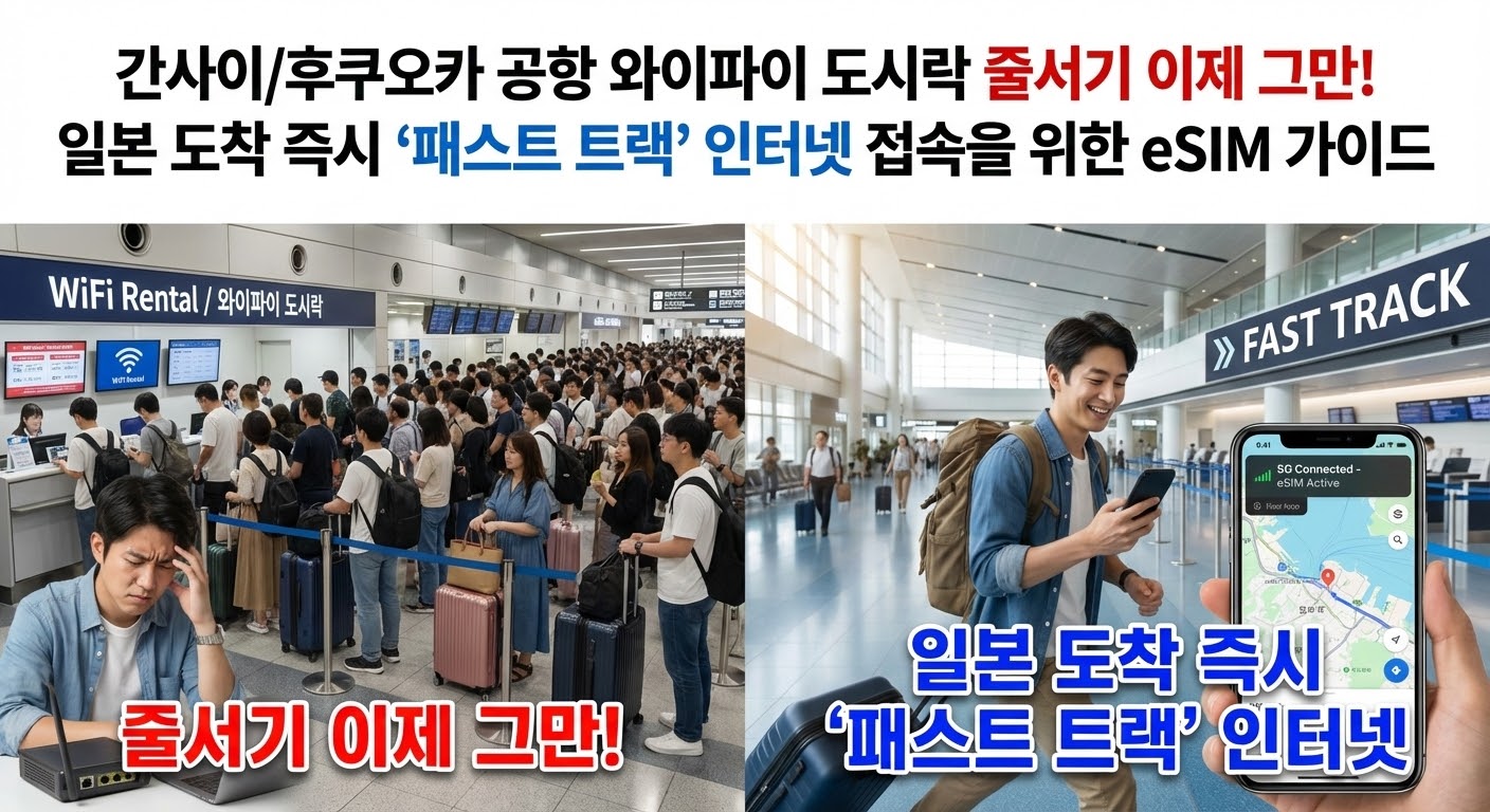 간사이/후쿠오카 공항 와이파이 도시락 줄서기 이제 그만! 일본 도착 즉시 '패스트 트랙' 인터넷 접속을 위한 eSIM 가이드