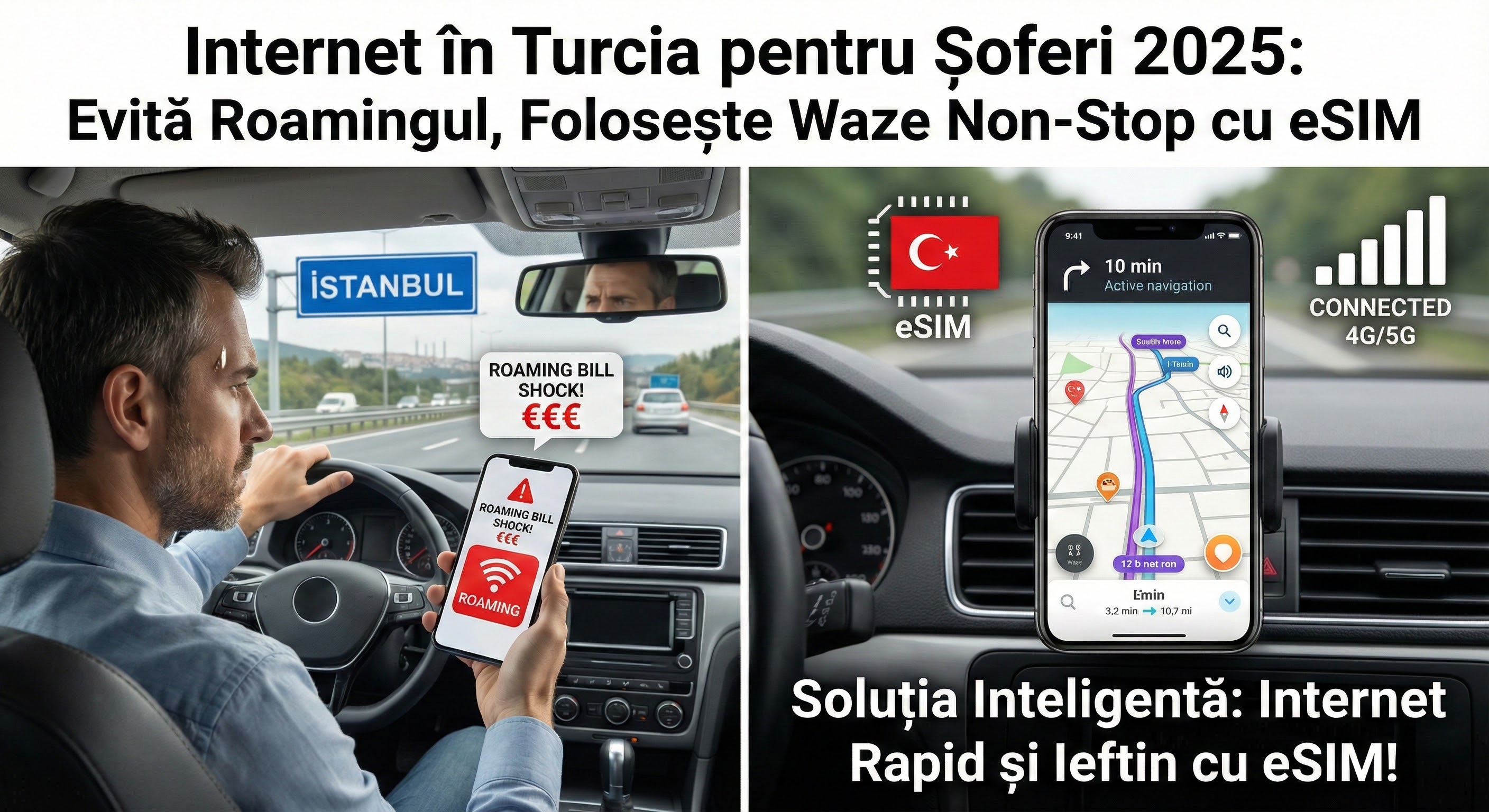 Internet în Turcia pentru Șoferi 2025: Evită Roamingul, Folosește Waze Non-Stop cu eSIM