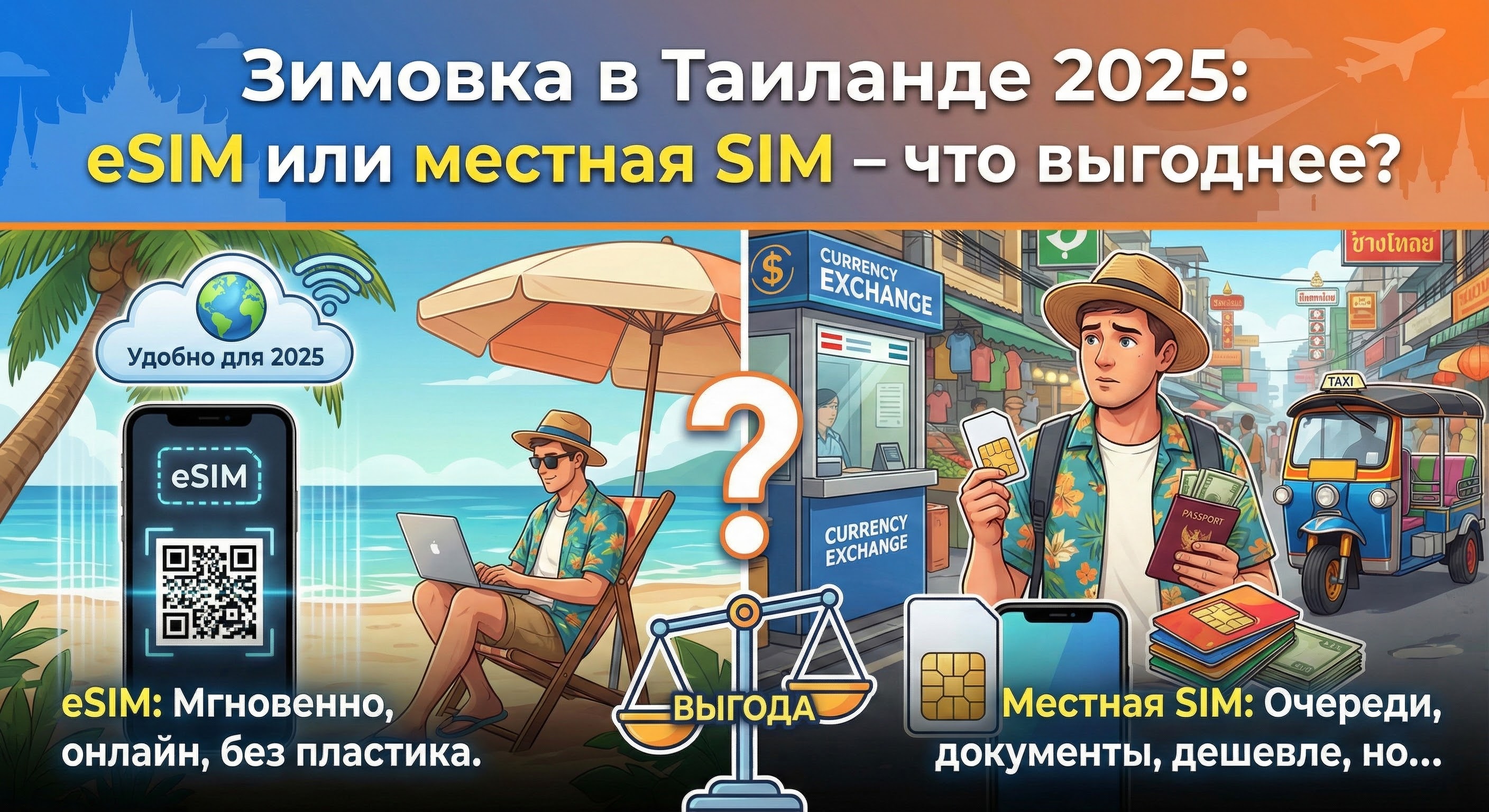 Зимовка в Таиланде 2025: eSIM или местная SIM – что выгоднее?