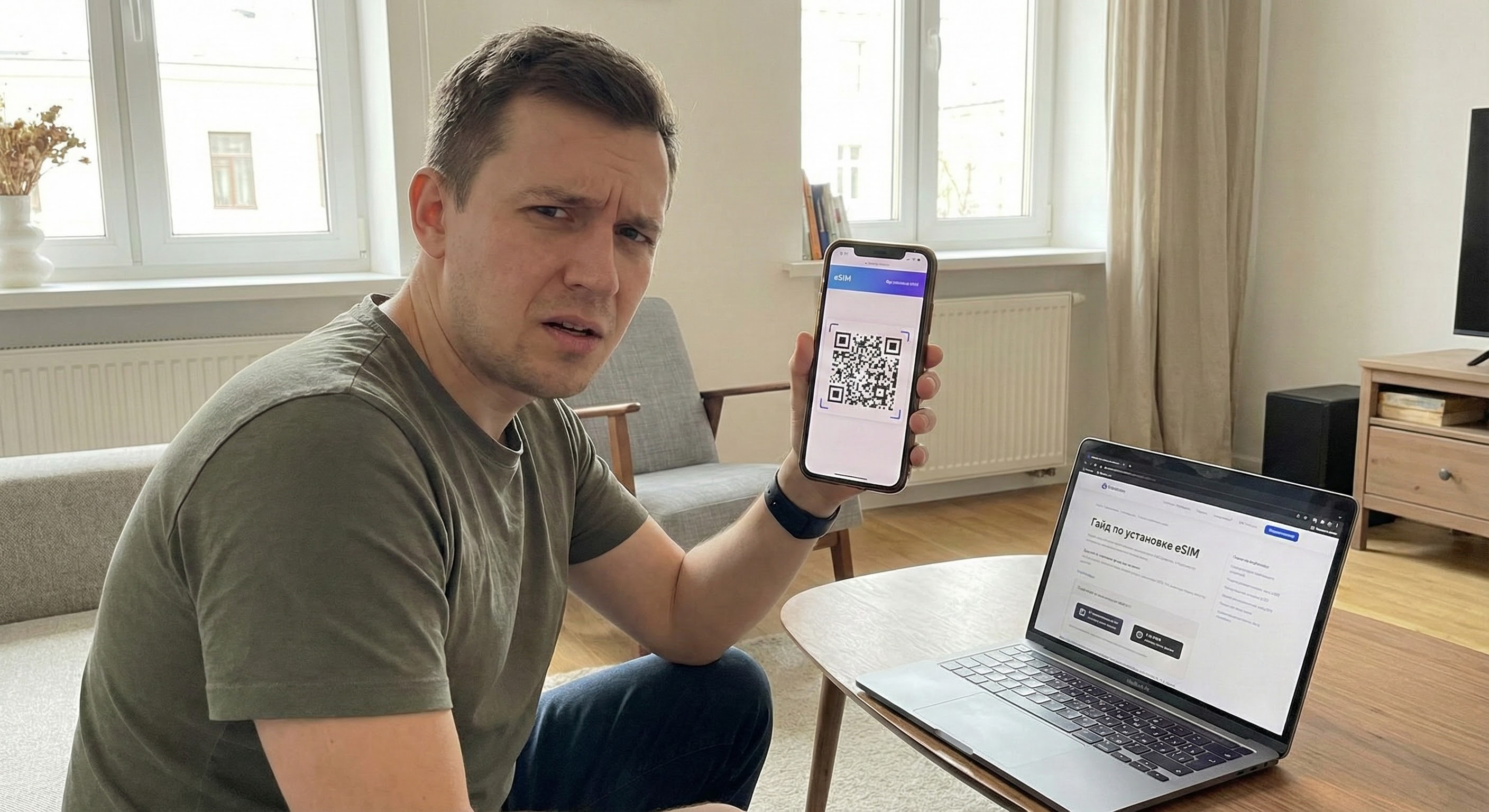 У меня только один телефон, как отсканировать QR-код? (Гайд по установке eSIM)