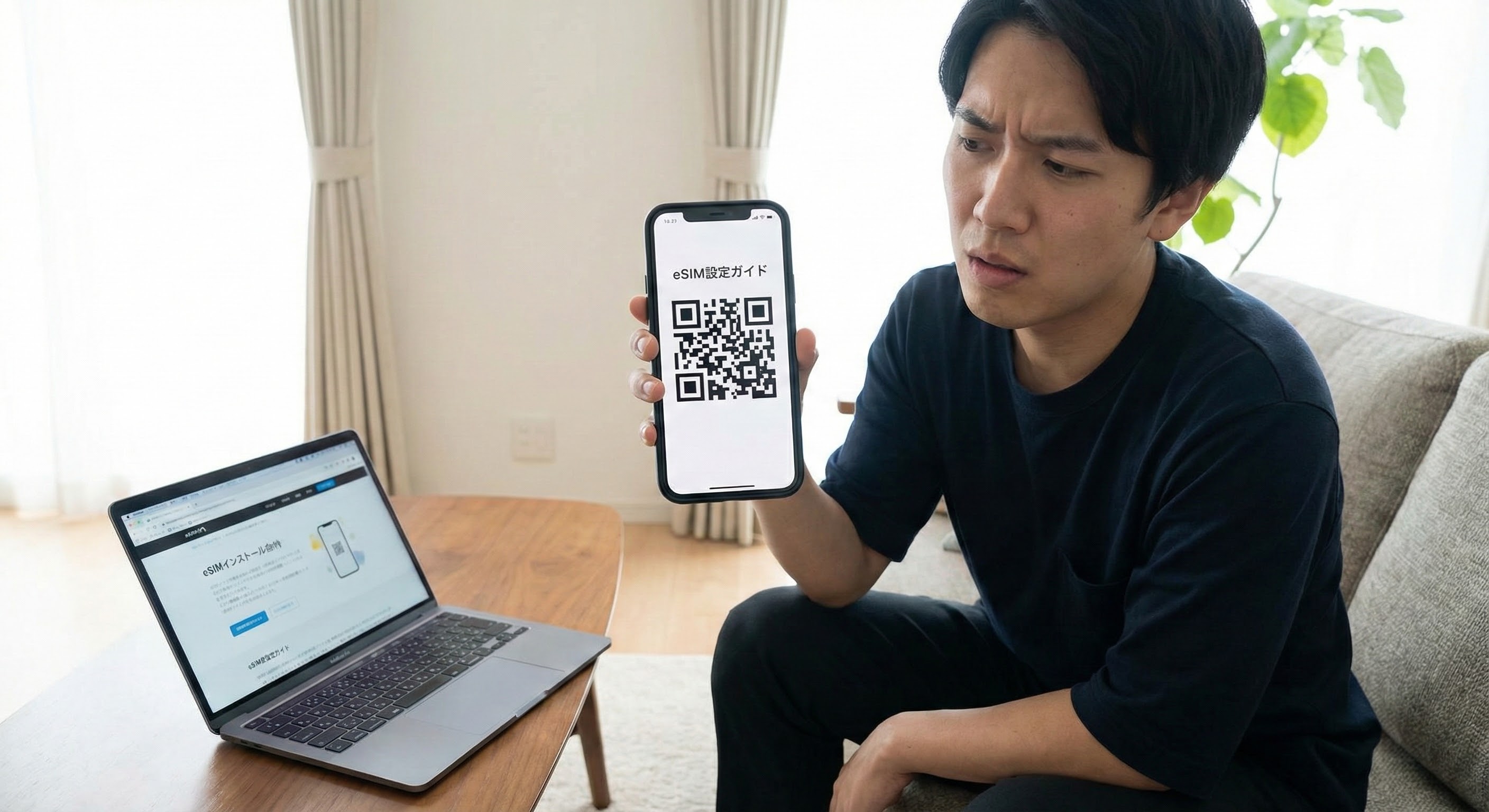 スマホが1台しかない！画面上のQRコードはどうやって読み取る？（eSIM設定ガイド）