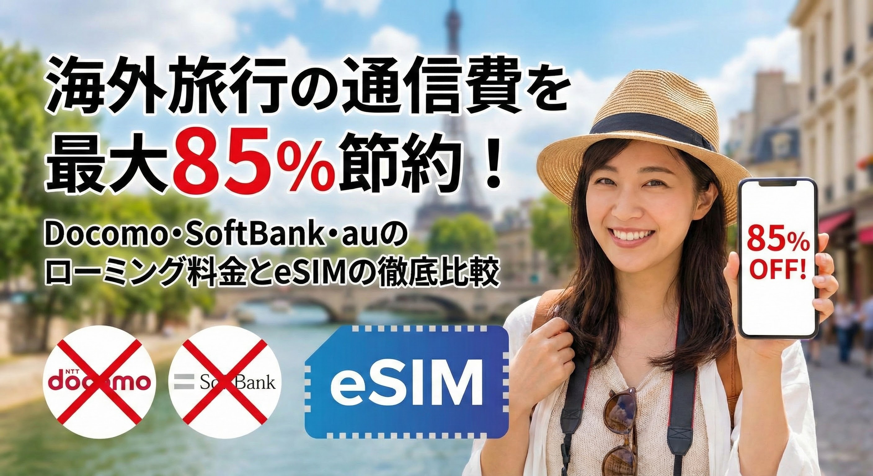 海外ローミングは損？ドコモ・au・SBとeSIMの料金比較【2万円節約】