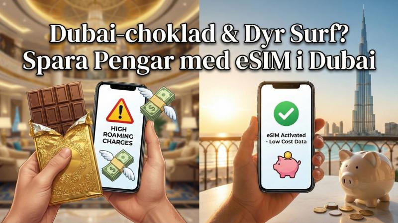 Dubai-choklad & Dyr Surf? Spara Pengar med eSIM i Dubai