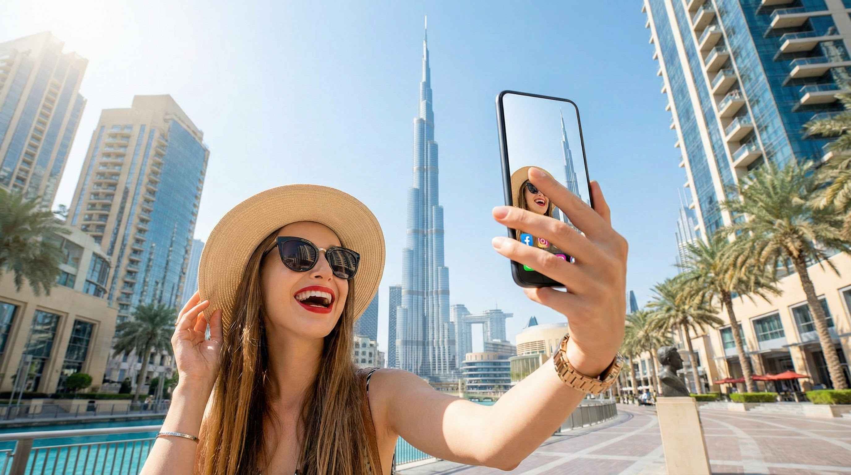 תייר ישראלי בדובאי מצלם את בורג' ח'ליפה, אינטרנט מהיר בחו"ל.