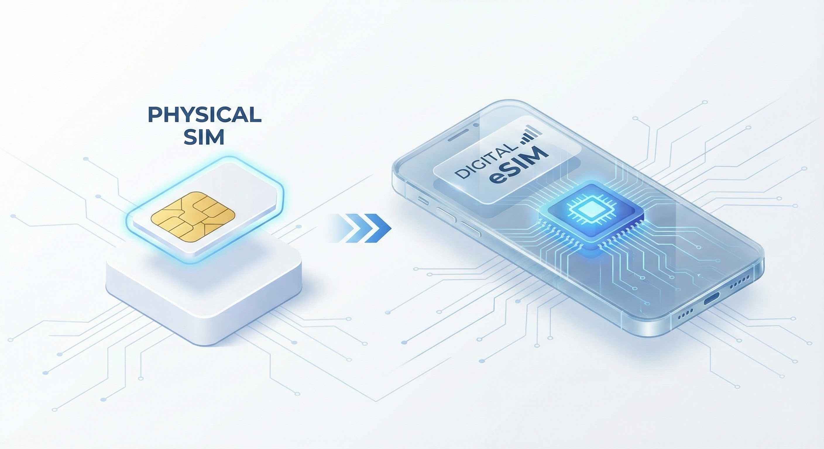 Vergleich zwischen physischer SIM-Karte und digitaler eSIM Technologie.