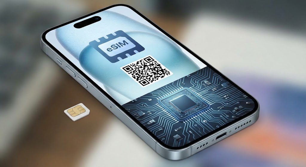 iPhone 15 eSIM Nedir? Fiziksel SIM ile Dijital SIM Arasındaki Farkı G&ouml;steren G&ouml;rsel
