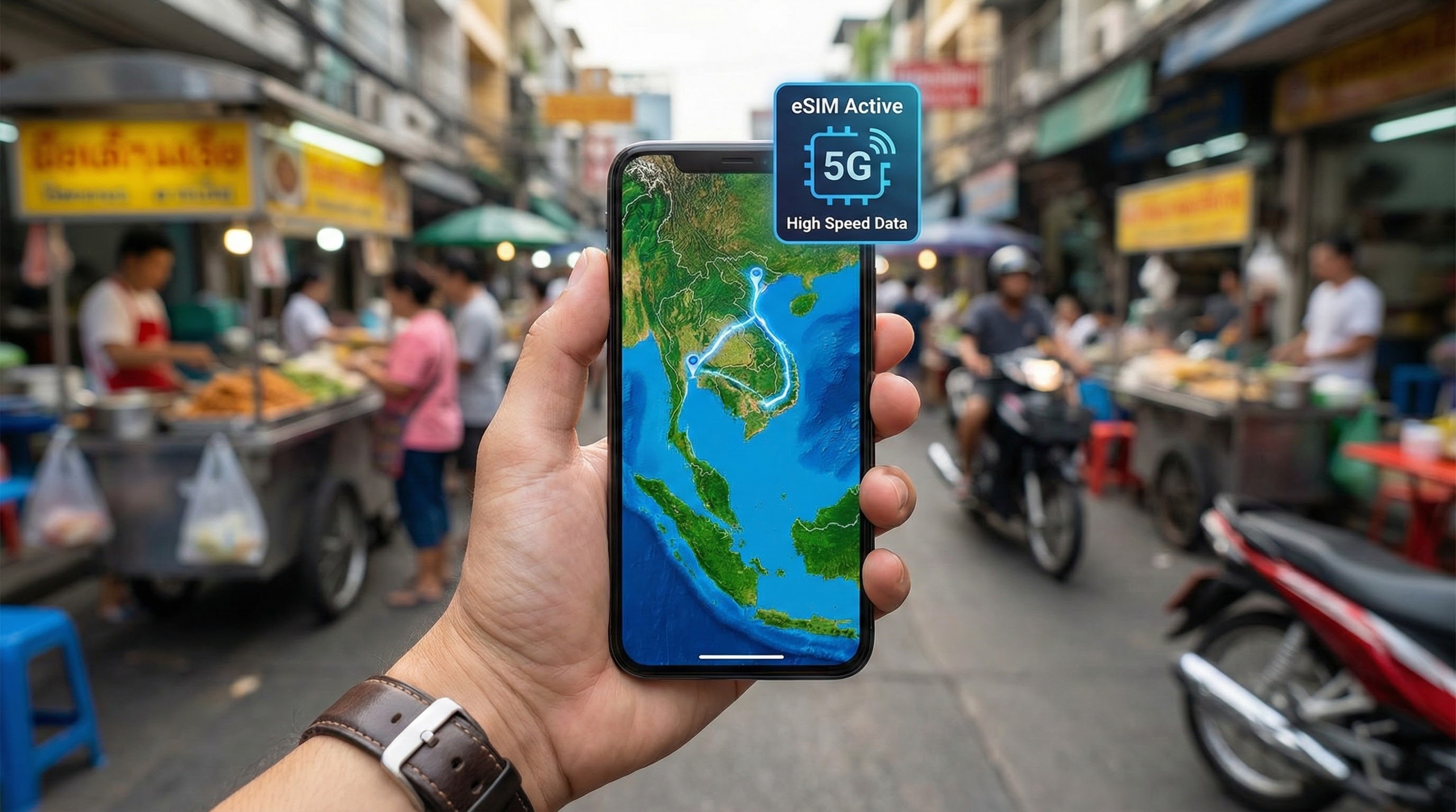 מפת אסיה בטלפון, חבילת גלישה אזורית לתאילנד וויאטנם eSIM.