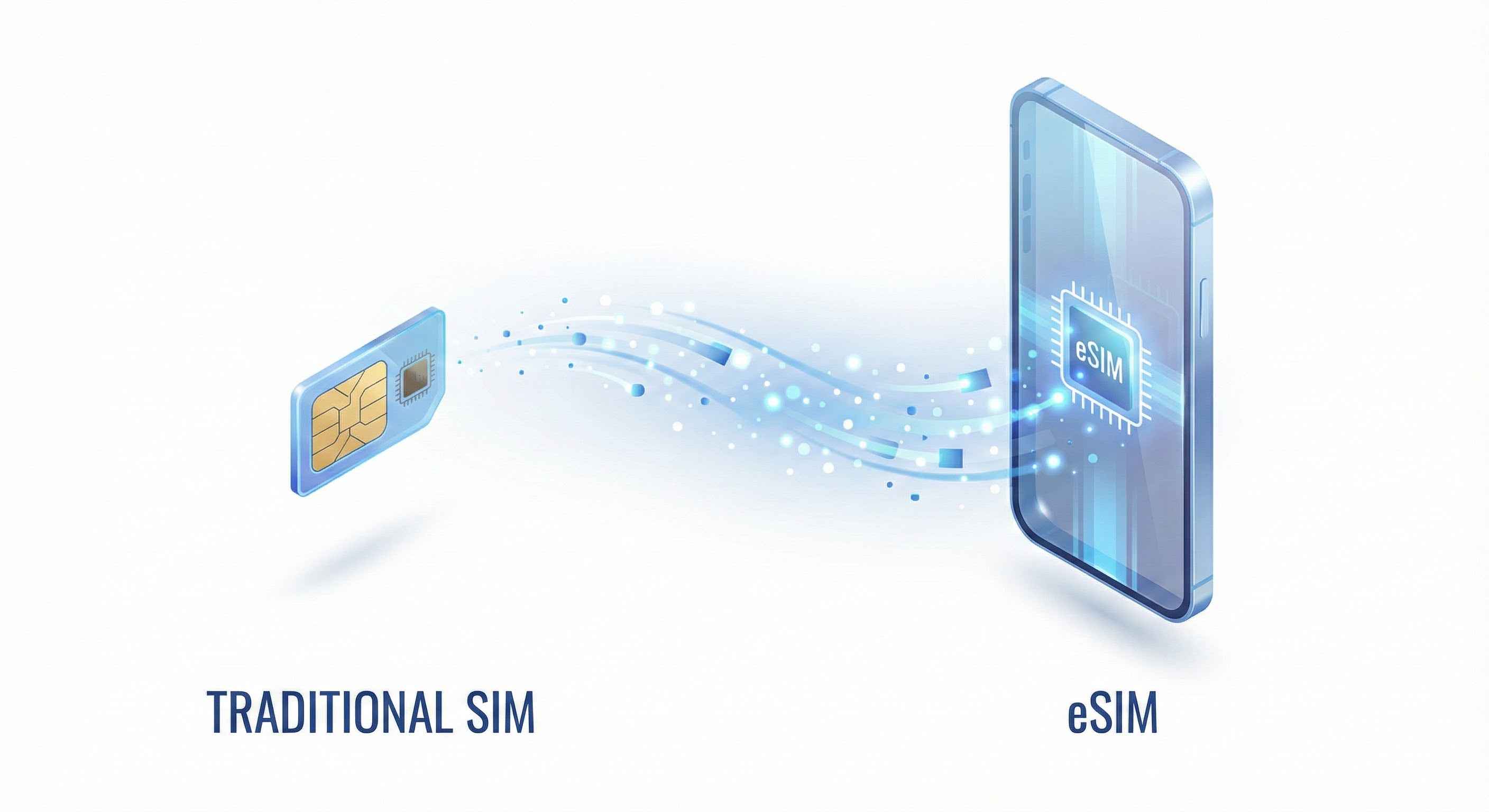 Comparaci&oacute;n tecnol&oacute;gica entre una tarjeta SIM f&iacute;sica tradicional y un chip eSIM integrado