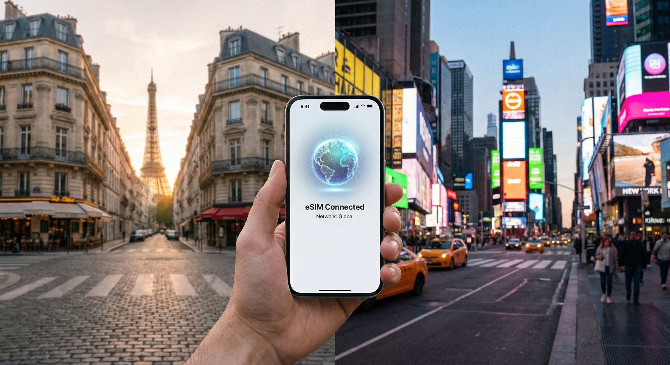 Voyage France USA avec smartphone connect&eacute; eSIM Cellesim pour &eacute;viter frais roaming