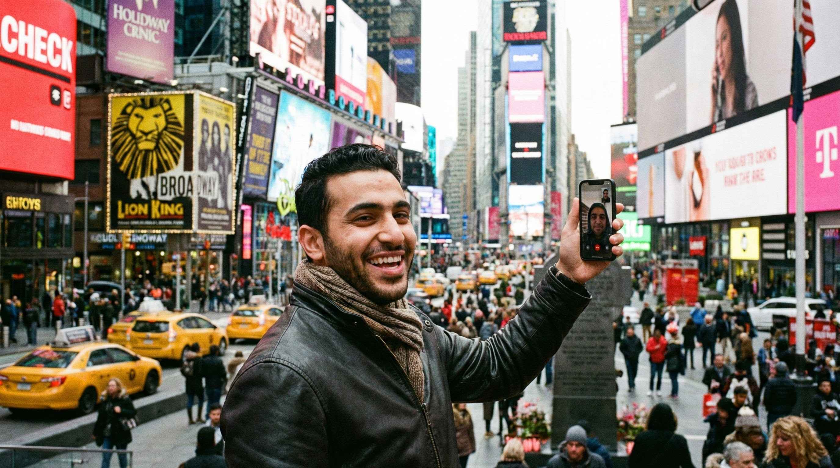 תייר ישראלי בניו יורק בשיחת וידאו בוואטסאפ, גלישה זולה בחו"ל.