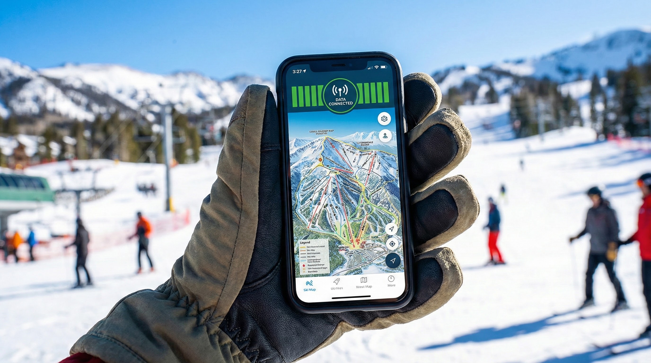Mapa stok&oacute;w narciarskich w telefonie, tani internet eSIM w Szwajcarii.
