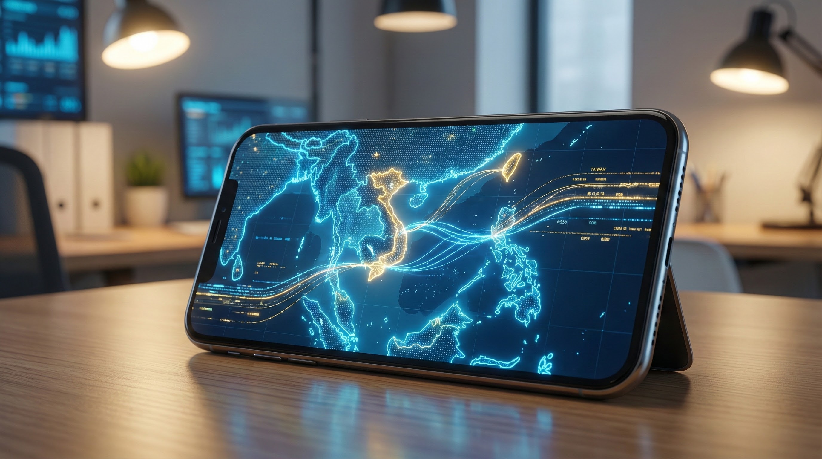 Mapa pokryt&iacute; eSIM pro Asii, cestov&aacute;n&iacute; mezi Vietnamem a Tchaj-wanem bez v&yacute;měny SIM karty.