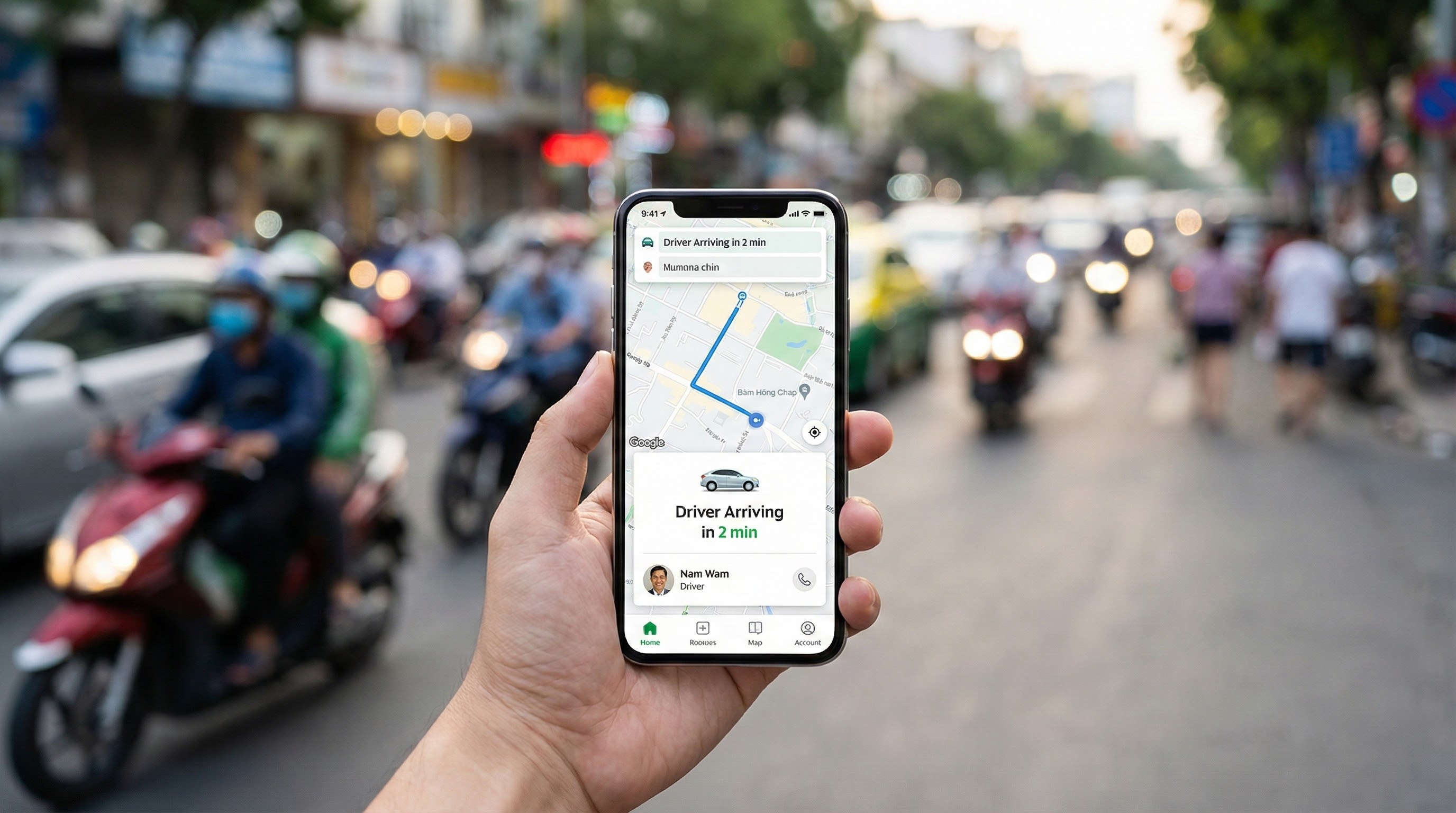 Aplikace Grab na mobiln&iacute;m telefonu pro levnou dopravu ve Vietnamu a na Tchaj-wanu, využit&iacute; eSIM dat.